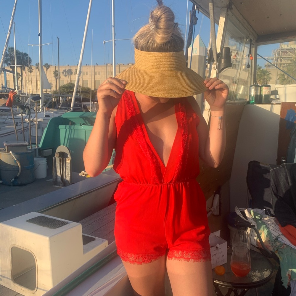 Red lace romper